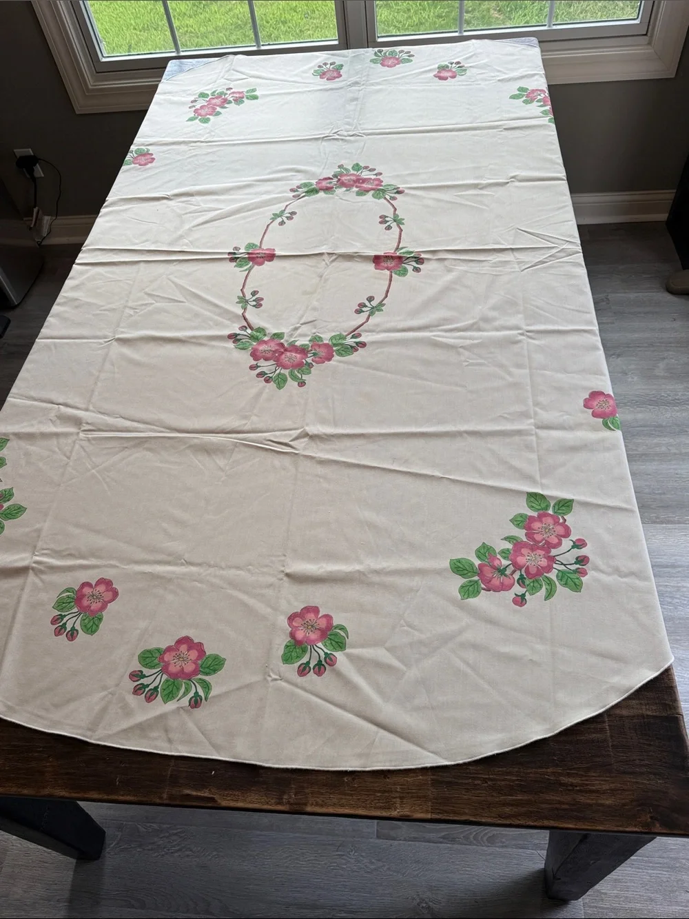 Vintage cottagecore pink floral dainty country cottage oval rectangle tablecloth